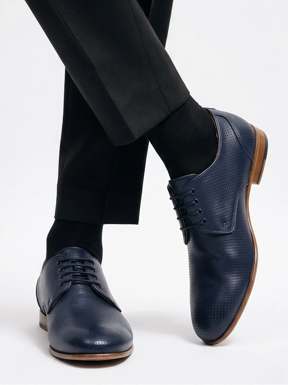 Baldinini Men’s Navy Perforated Soft Leather Comfort Derby Shoes